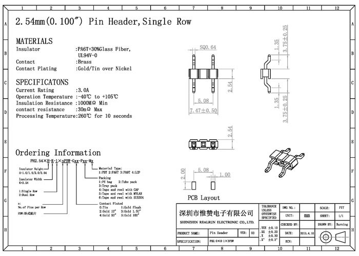 PA6T Horizontal Pin Header Connector Double 3P Fireproof SGS 3A DC500V