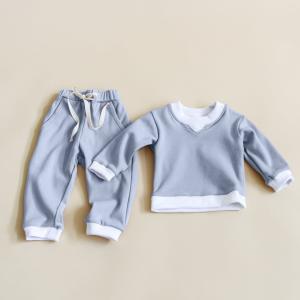Wholesale Neutral Kids Fleece Sweatshirt Set Printed Loungewear Sweatpants 2 PCS Pullover Sweat Shirt from china suppliers
