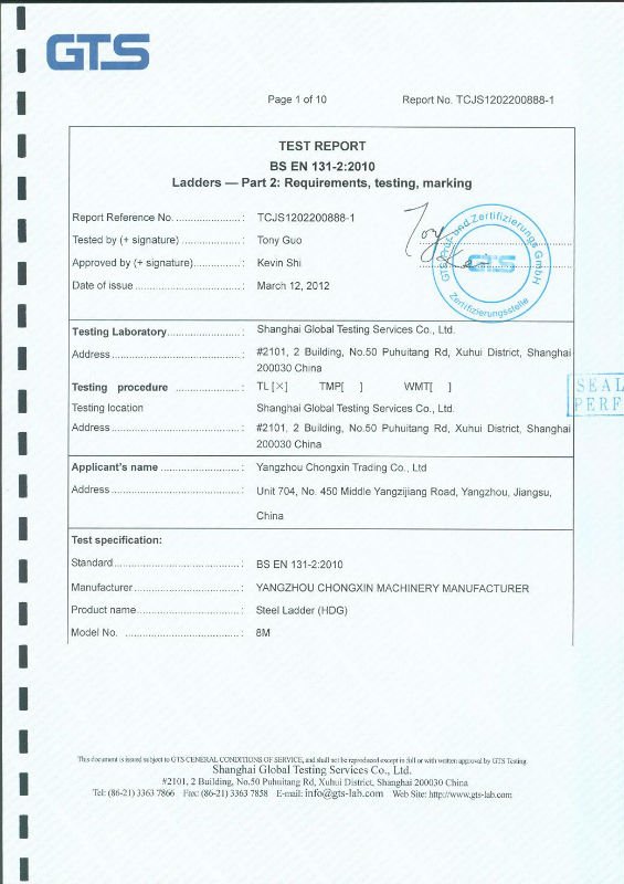 Steel Ladder (HDG)  Test Report 