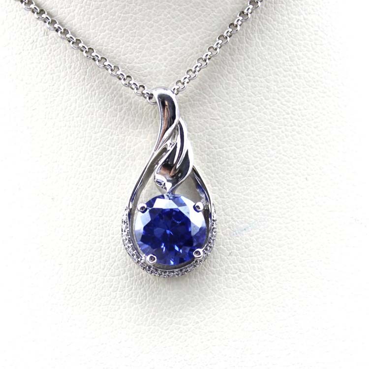 925 Silver 7.5mm Tanzanite Cubic Zircon Stones Pendant Necklace (PSJ0241)
