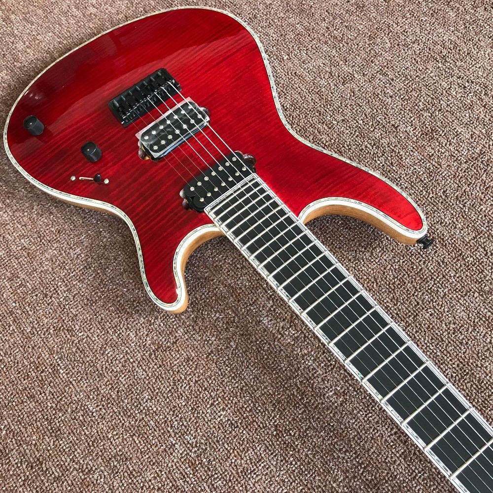 Mayones guitar mayones regius red 7 string electric guitar neck through guitar custom shop seymour duncan p