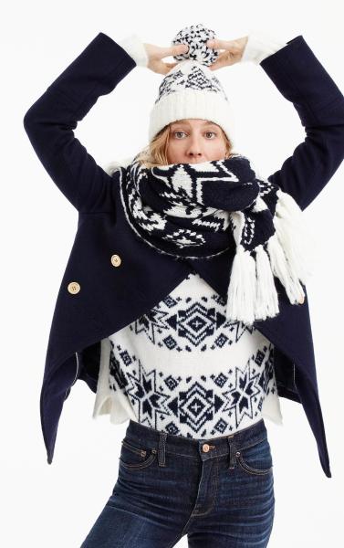 Jacquard Knitted Hat Scarf And Glove Sets 46 % Acrylic 32 % Wool 22 % Nylon