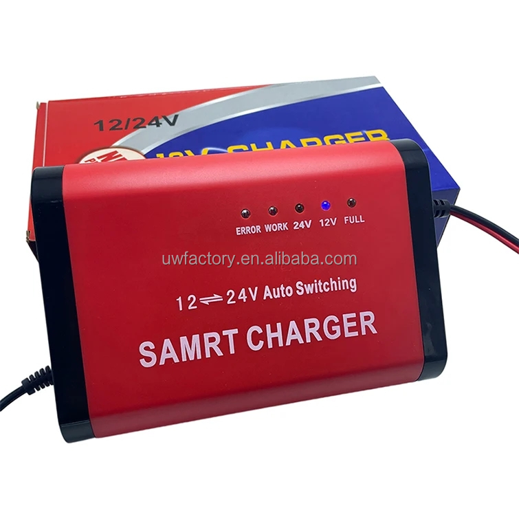 Charging Full Automatic 12V 12A 24V 6A Car Battery Charger 220V Electric Tool Smart Charging Lead-Acid Battery 90% Efficiency