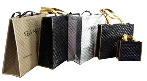 Wholesale 75g Shining Black Square Veins Non Woven Reuseable Carrier Bags For Shopping from china suppliers
