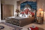 Italy antique luxuxy bedroom furniture master wooden leather bed LS-A118A