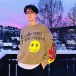 2021 Oversize Printing Smiling Face And Flame Men'S Hoodies & Sweatshirts Men'S