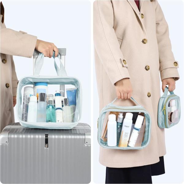 3 Pack Clear Makeup Bags With Handle Large Opening Waterproof Clear Cosmetic