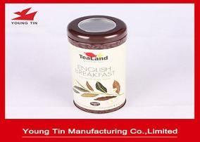 Brown Metal Tea Tins With Clear Top Window , Empty Round Tea Packaging