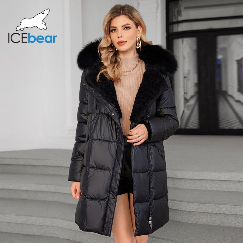 Luxurious Real Fox Fur Collar Mid Length Down / Cotton Jacket With Oblique Placket Design Showcasing Unique Elegance