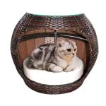 13mm Eco-Friendly Rattan Cat Bed Woven Apple-Shape Dome Cat Cave Cushion Coffee