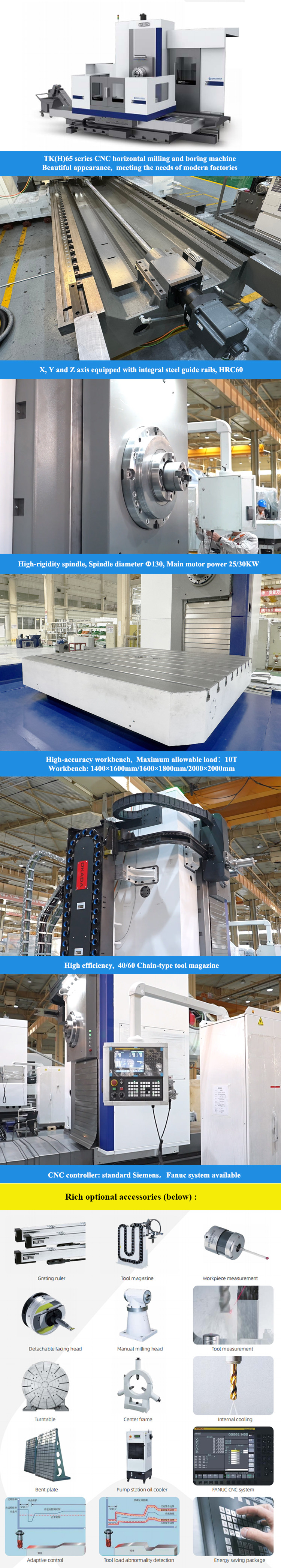 SMTCL Horizontal Milling Boring Machine TK6511 CNC Milling Machine SIEMENS System 5 Axis Machining Center