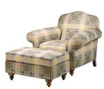 Modern Comfortable Tartan Fabric Leisure Chair Ottoman Wood Frame