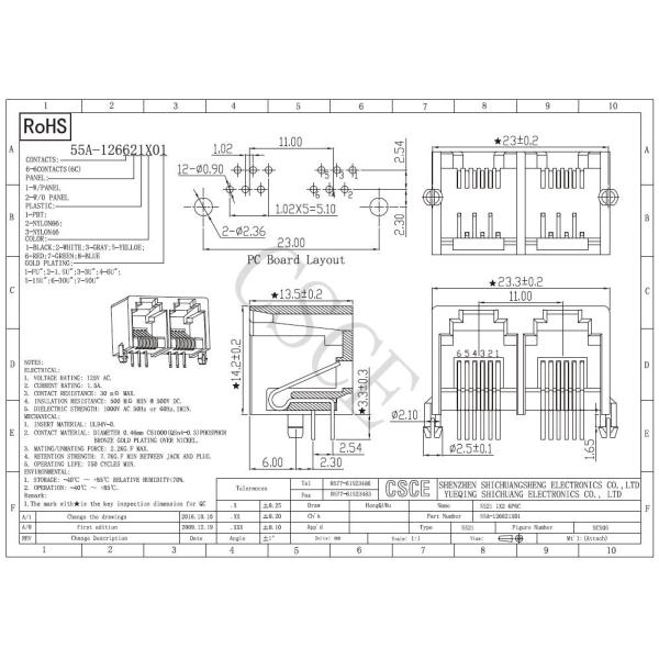 5521 Series 1 X 2 Port RJ11 Female Connector , RJ11 Telephone Jack Black Housing