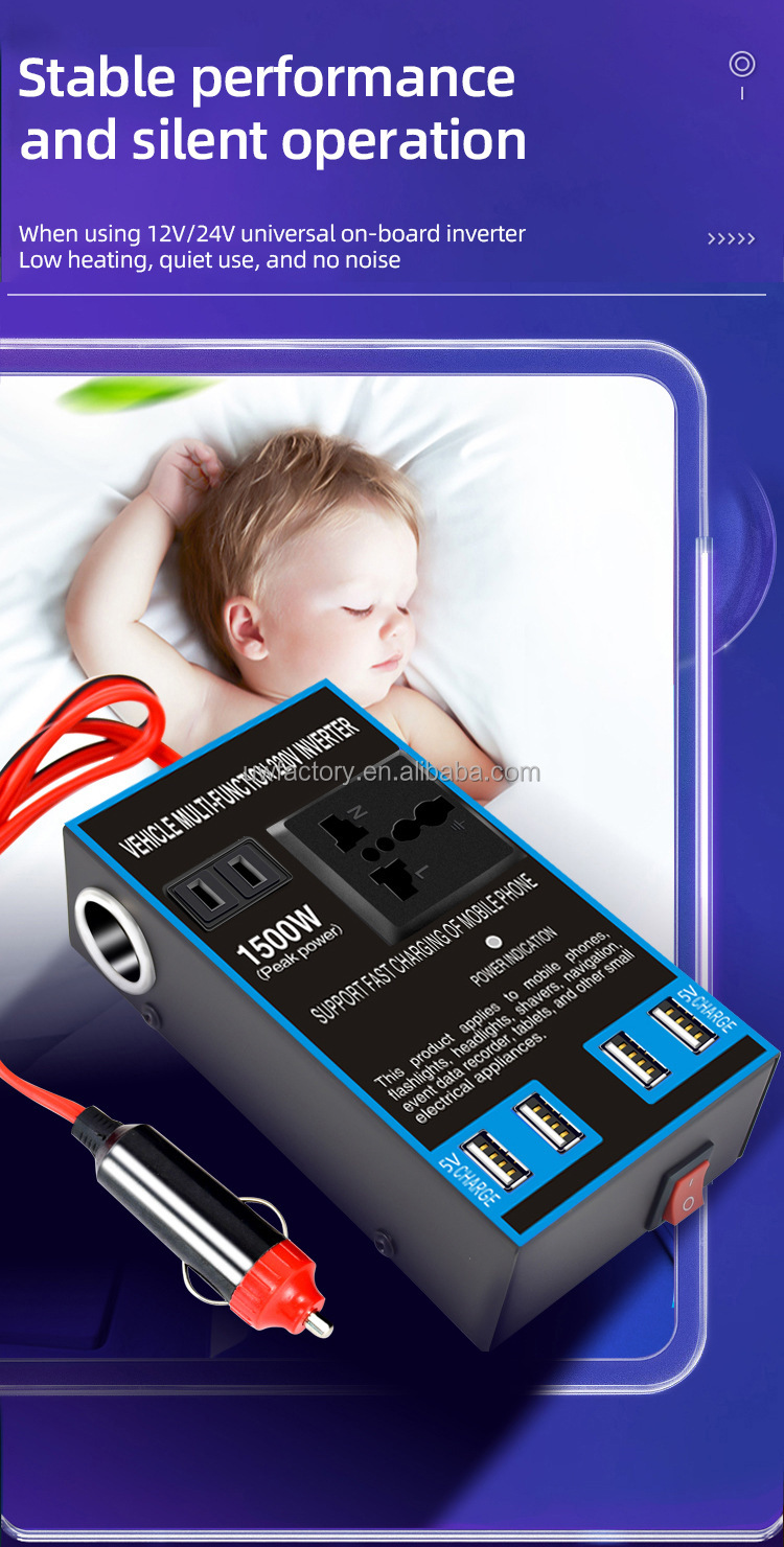 Modified Sine Wave Output 150W-200W Hybrid Grid Inverter DC 12V to AC 110V Inverter with Dual USB Ports and Type C