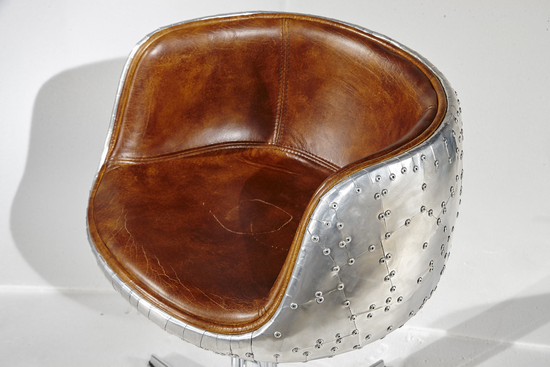 Dark Tan Brown Leather Cup Shape Height Stool With Rotating And Lifting Function