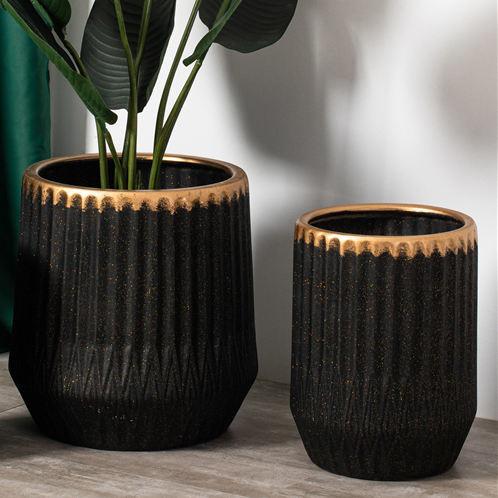 Customized logo decoration garden succulent plant pots luxury black gold ceramic