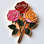 Zinc Alloy Rose Bouquet Fridge Magnet With Metallic Leaves