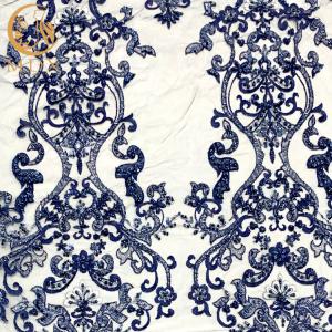 Wholesale Blue Nylon Handmade Beaded Lace Fabric For fashion Show Dresses from china suppliers