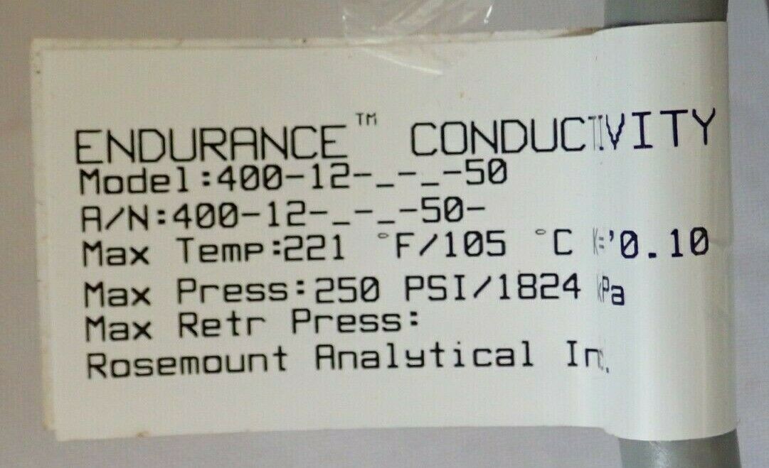 EMERSON 400-12-50 CONDUCTIVITY SENSOR BODY 316 STAINLESS STEEL VACUUM 1.6 IN. HG