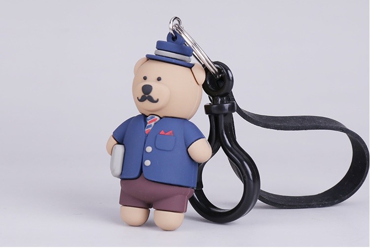 Custom Soft PVC Rubber Miniature Key Chain Ring Attached To Black Plastic Hook And Strap
