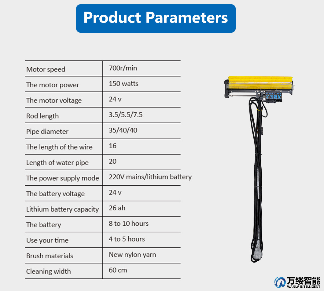 Carbon Fiber Telescopic Pole Solar Panel Cleaning Rolling Brush with Water Fed Solar Panel Cleaning System