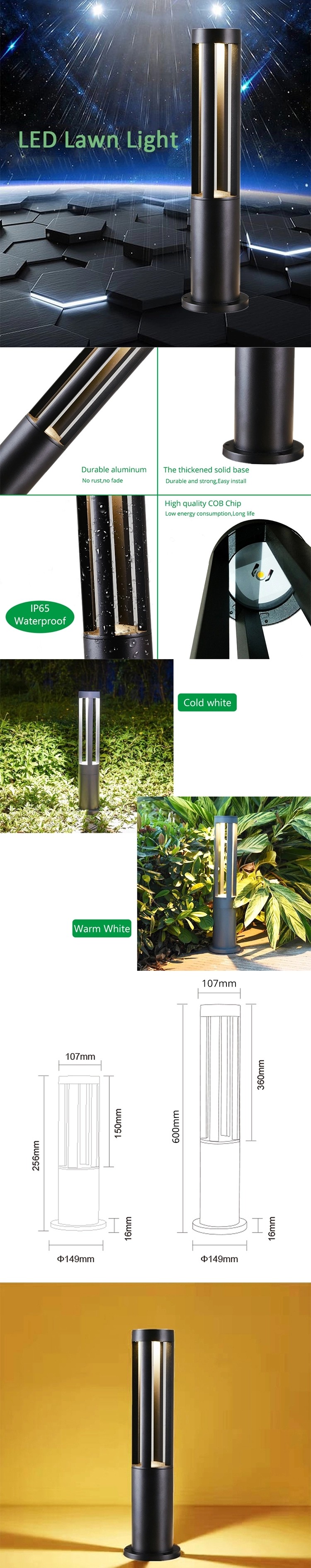 Waterproof LED Lawn Lamp For Outdoor Hotel Garden , 10w LED Bollard Light