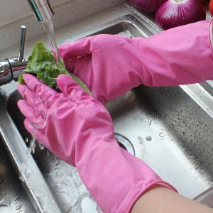 Wholesale Pink Kitchen Washing Gloves , Rubber Dishwashing Gloves For Cleaning Vegetables from china suppliers