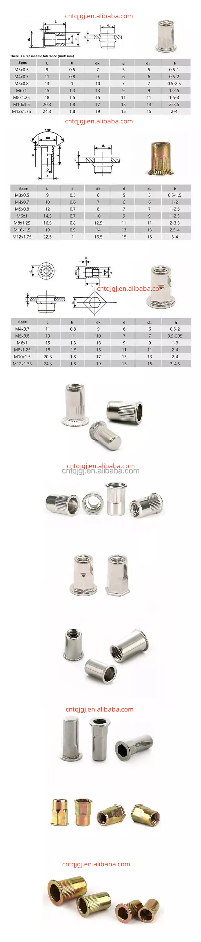 M3-M8 Stainless Steel Small 90 Countersunk Flat Head Threaded Tubular Hexagon Knurled Rivet Nut Sample Finish Zinc Plated