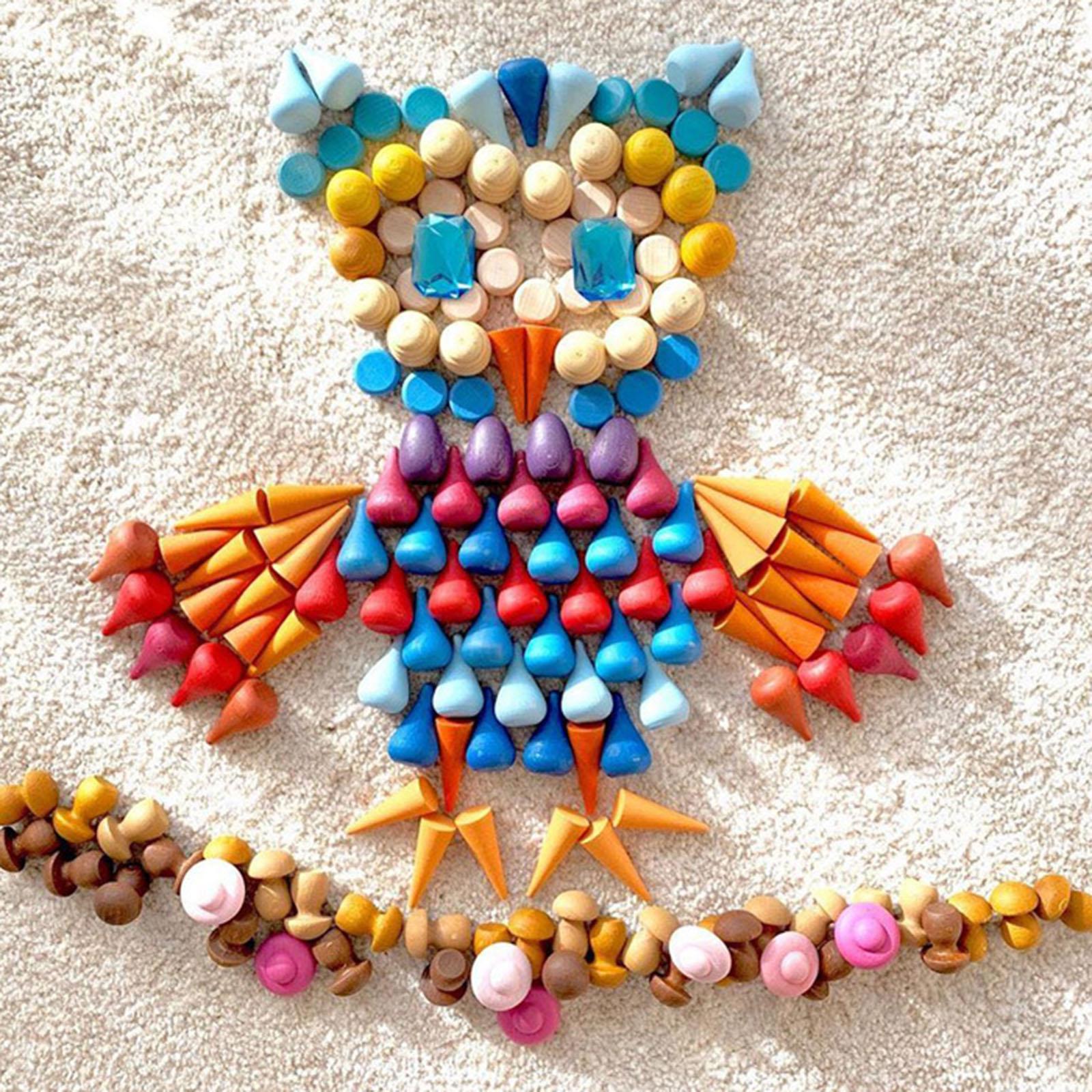 Wooden Rainbow Loose Parts Educational Play Set Colorful Waldorf Toy Montessori Stacking Blocks for Kids Toddler Preschool Baby
