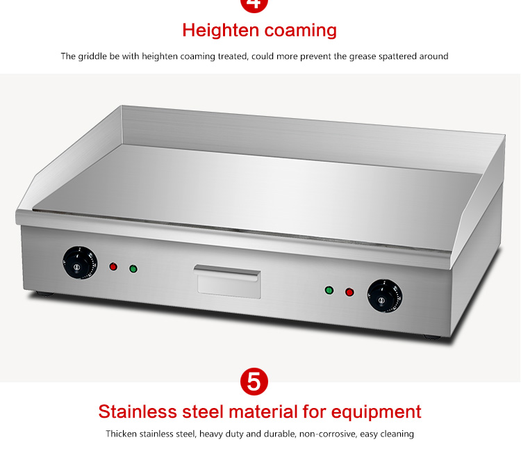 Electric Countertop Flat Griddle Plate Silver White 35kg Double Temperature Control Panel