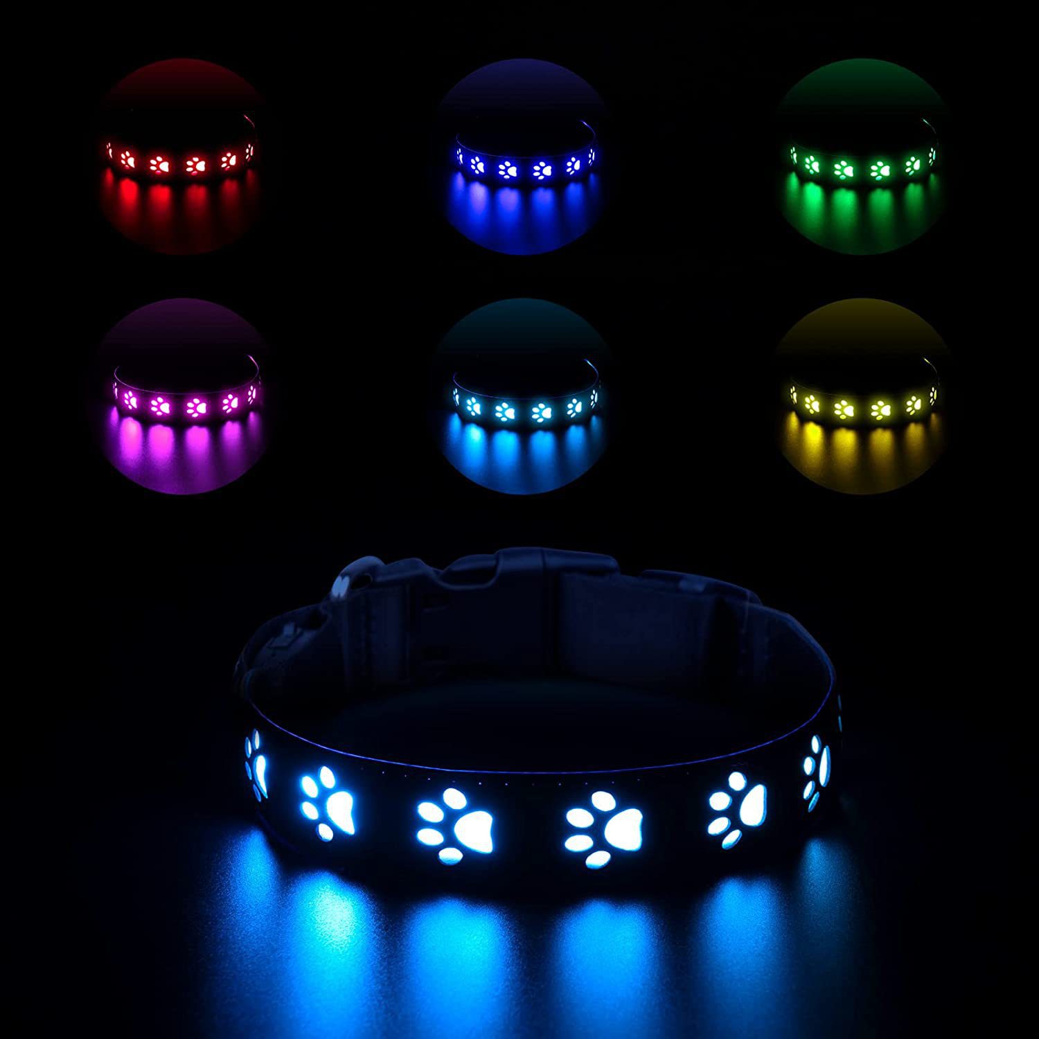 Pet Supplies LED Dog Collar with Custom Logo USB Rechargeable Flashing Modes Slow Flash