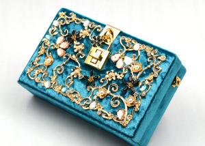 Wholesale Blue Printing Flannel Evening Clutch Bags With Small Bling Crystals Accessories from china suppliers