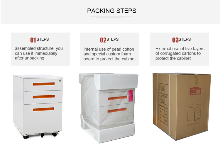 Office Three Drawers Lockable Metal Filing Cabinet With 4 Casters