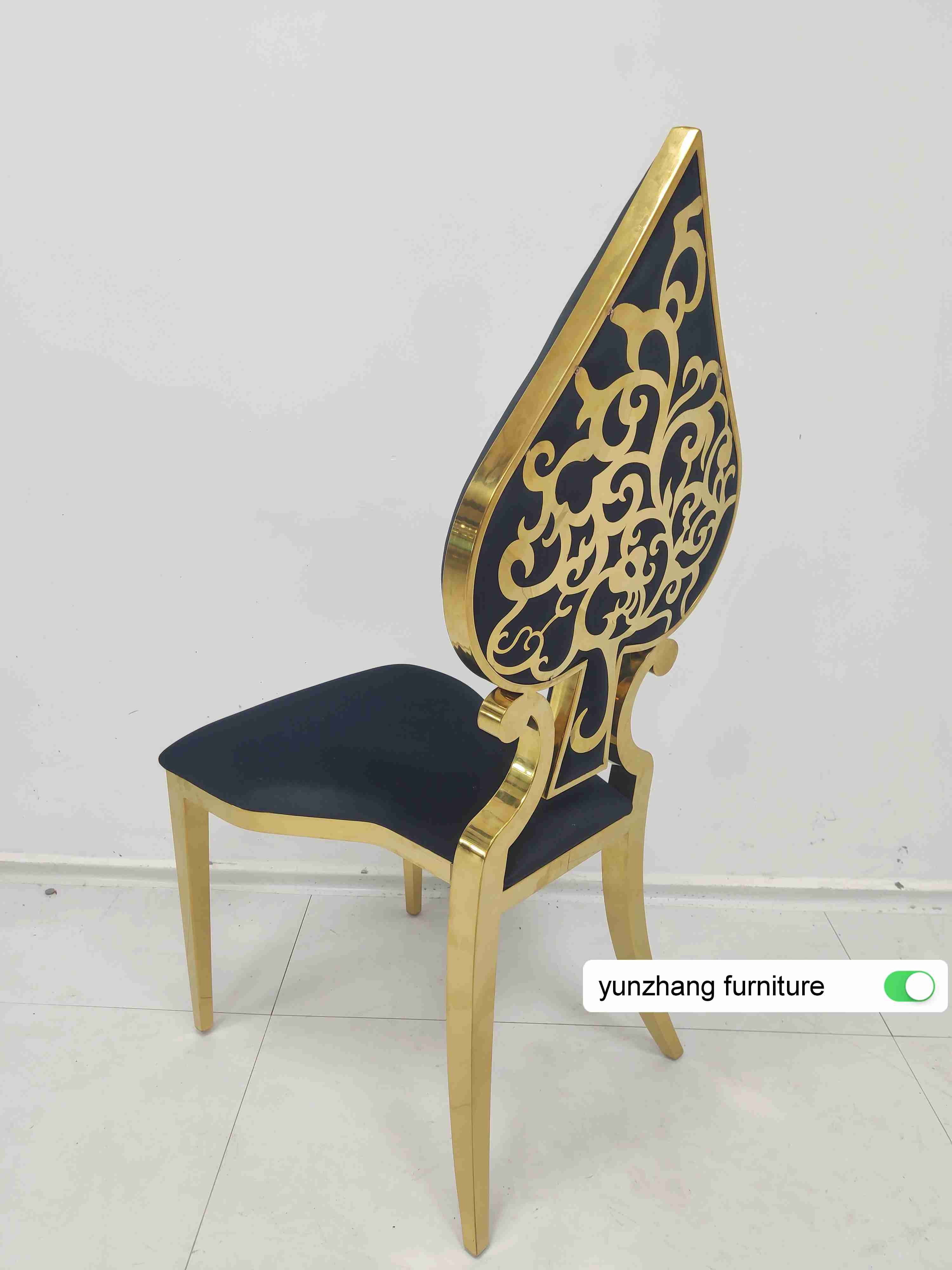 Fancy Gold Wedding chair stackable luxury design white cushion