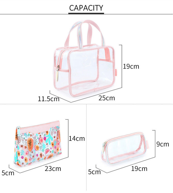 Wholesale PVC Transparent Makeup Bag Set 3 Pieces Organizer for Travel