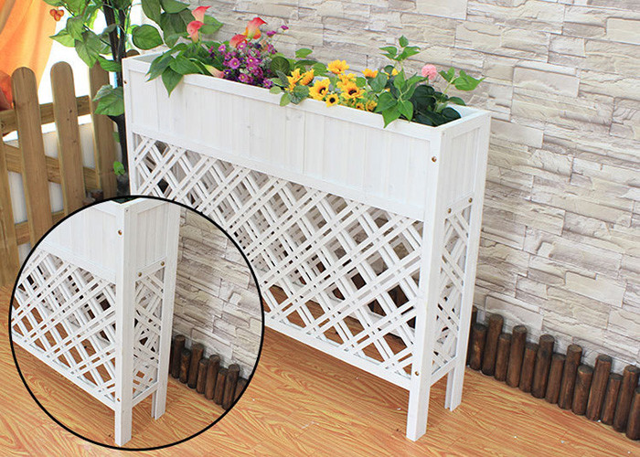 Balcony Mesh Shape Wooden Flower Shelf , Colorful Wooden Plant Stand Antiseptic Wood Fence