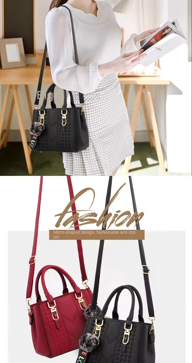 Elegant Shoulder Purse in Genuine Leather with Cartoon Pattern and Button Decoration