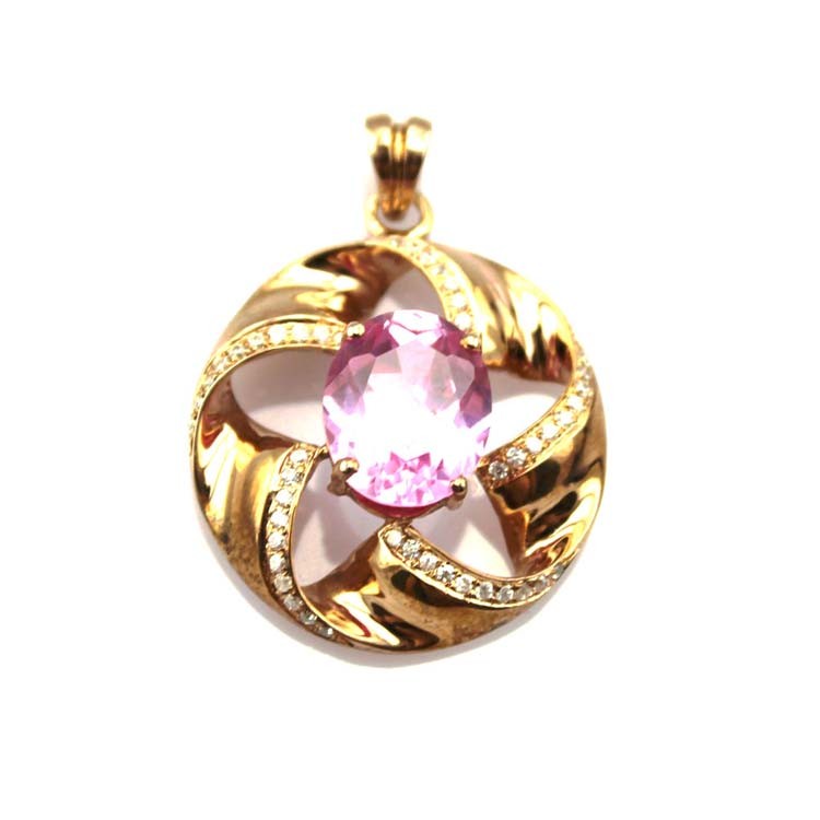 Women Jewelry 925 Silver 8mmx10mm Oval Blue Topaz Cubic Zirconia Charm Pendant Necklace (P15)