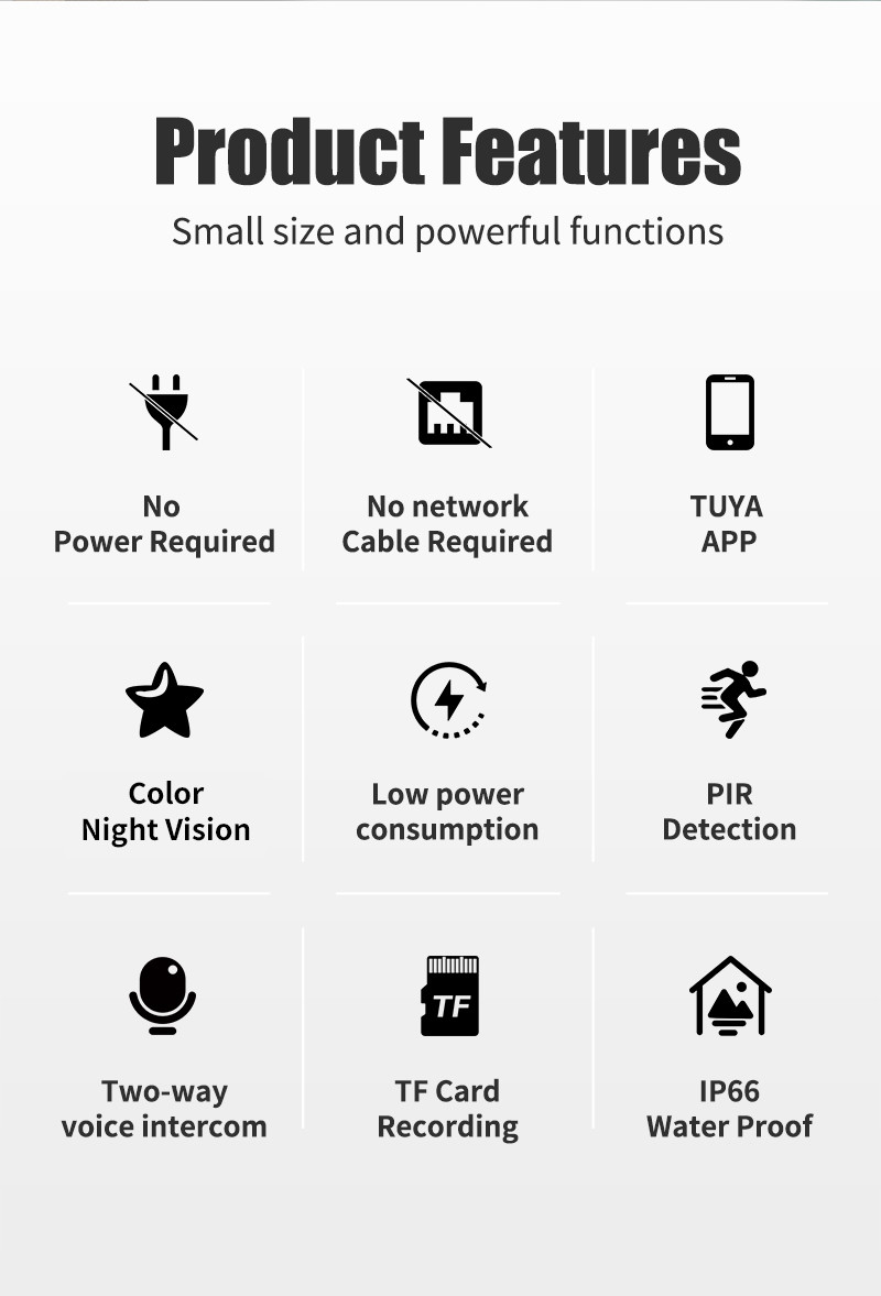 Glomarket Solar PTZ Camera Wifi Built-In Speaker 2MP Life Low Power Smart Battery Wireless Camera System For Home