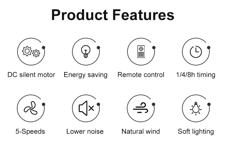 Hidden Blades Ceiling Fan with 5 Speeds and Modern Design in Black/White/Multi Colors
