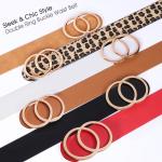 Gold Buckle Wide Skinny Leather Belt 2.31in Women Dress Classic Stylish