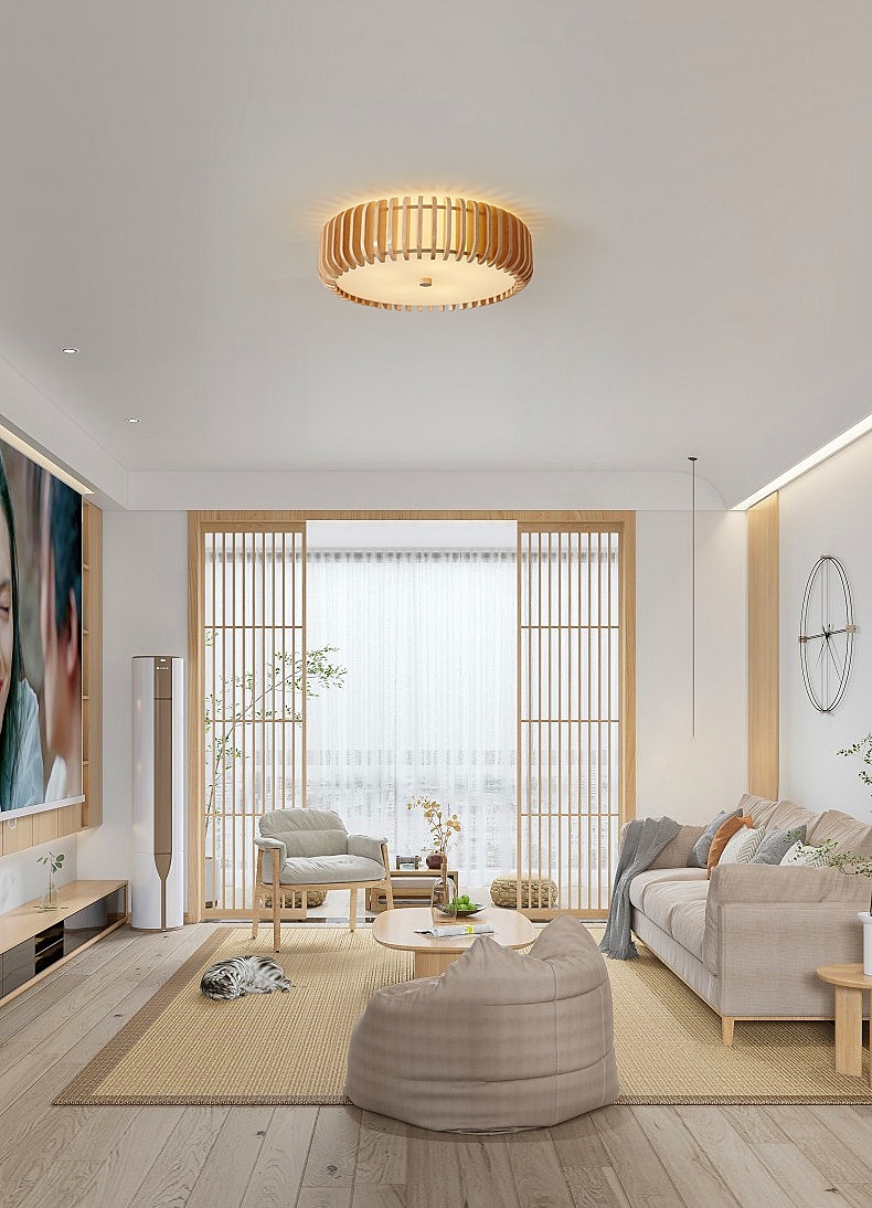 Modern Natural Wooden Ceiling Lamp for Bedroom Rubber Round Wooden ceiling lamp(WH-WA-48)
