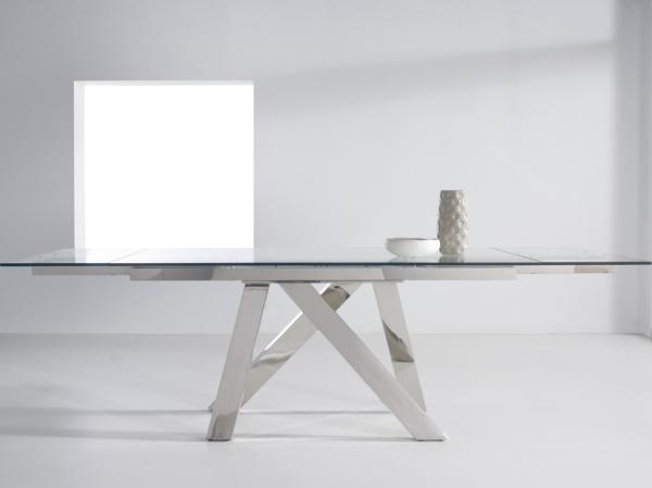 900mm Width Extensible Tempered Glass Dining Table DT-31097 With Stainless Steel