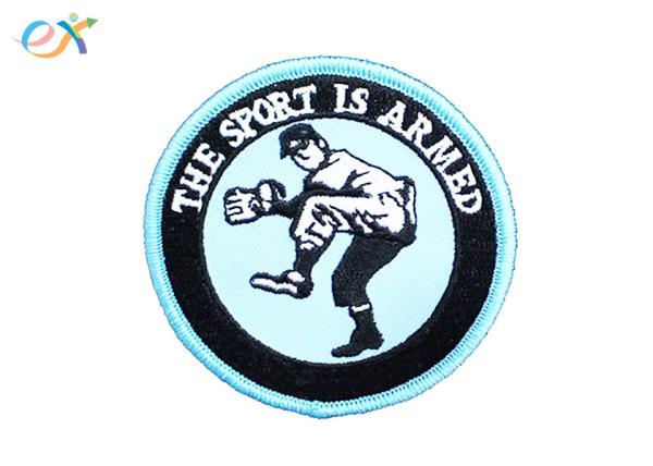 Twill Material Embroidered Football Patches , Round Shape Iron On Baseball