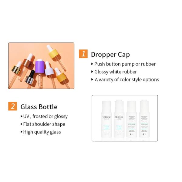 30ml 1oz Press Button Flat Shoulder Dropper Bottle Face Serum Bottle