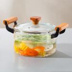 2.2L Clear Borosilicate Glass Kitchen Wares Cooking Pot Heat Resistant Hand