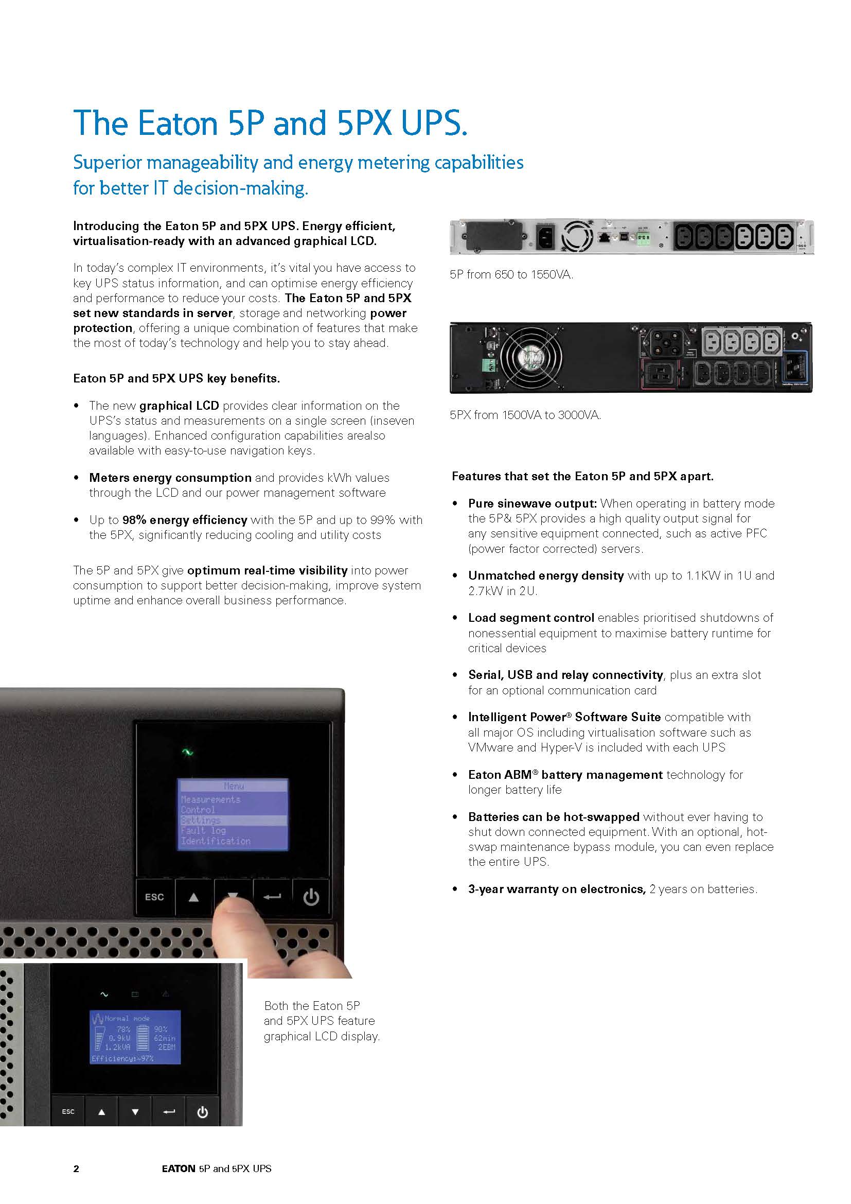 Eaton 5PX 2200VA/1980W Line-Interactive Rack/tower UPS with High Frequency Technology