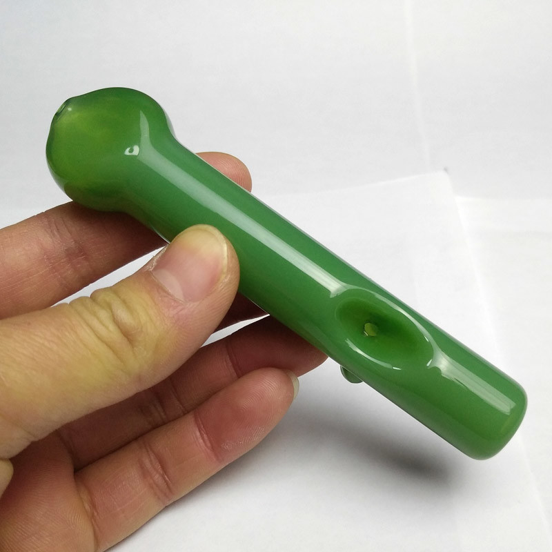 White / Green Glass Hand Pipes , Heady Spoon Pipes 4.3" For Dry Herbals