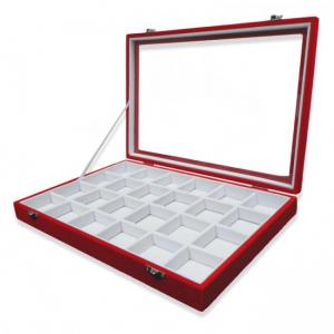 Wholesale 24 Compartment Pendant Display Tray , Velvet Jewelry Tray Red / White Faux Suede from china suppliers