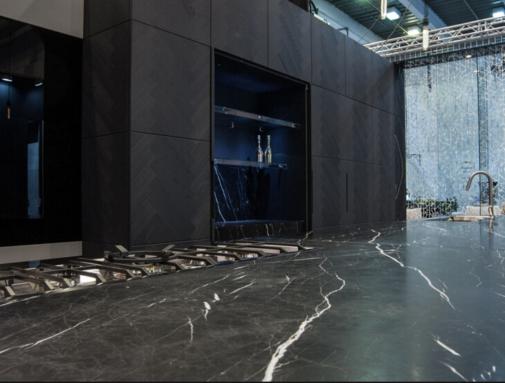 Polished Marble Stone Tile , Black Marble With White Veins For Sink Wash Basin